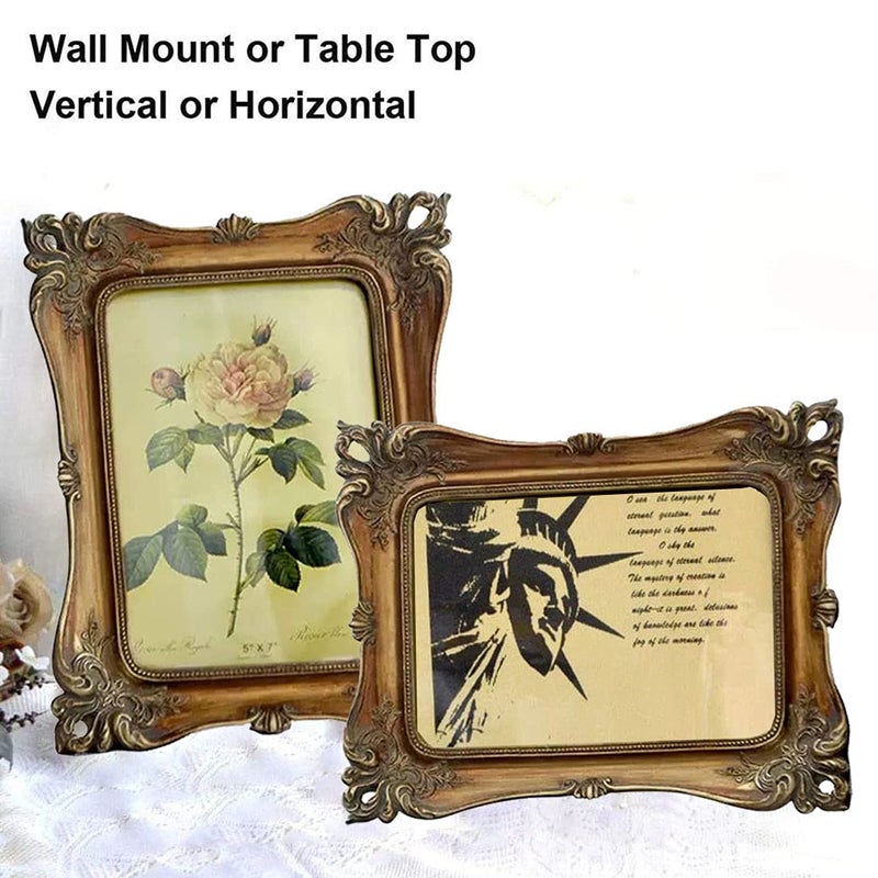 CISOO Vintage 5x7 Picture Frame Antique Photo Frame Table Top Display and Wall Hanging, Retro Home Decor, Ornate Photo Gallery Art (Bronze Gold) - Image 4